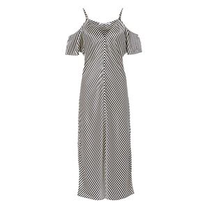 T by Alexander Wang Striped Cold Shoulder Silk Dress